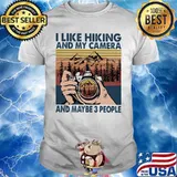 I like hiking and my camera and maybe 3 people vintage retro shirt