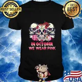 In October We Wear Breast Cancer Awareness Pink Skull Gifts T-Shirt