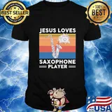 JESUS LOVES SAXOPHONE PLAYER VINTAGE RETRO SHIRT
