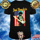 Jimi hendrix playing guitar signature american flag shirt