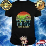 Kids I'm Five Hear Me Roar T-Rex Dinosaur 3. Birthday Boy Dino T-Shirt