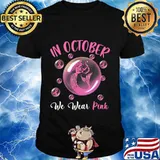 Mermaid In October We Wear Pink Breast Cancer Awareness T-Shirt