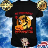 My Bernedoodle Rides Shotgun Funny Witch Halloween Gifts T-Shirt