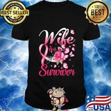 My Wife Is A Survivor Butterfly Breast Cancer Awareness T-Shirt