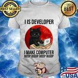 Never underestimate a cat lady with a computer science degree black cat moon blood halloween shirt