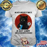 Never underestimate a cat lady with business degree black cat moon blood halloween shirt