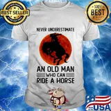 Never underestimate an old man who can ride a horse cowboy moon blood halloween shirt