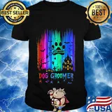 Official dog groomer colors bats pumpkin halloween shirt