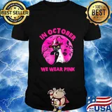 Official In October We Wear Pink Cat Moonlight Halloween Shirt