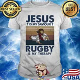 Official Jesus is my saviour rugby is my therapy vintage retro shirt