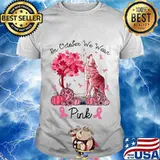 On October We Wear Pink Wolf Autumn Fall Breast Cancer T-Shirt