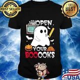 Open your booooks teacher ghost pumpkin halloween shirt