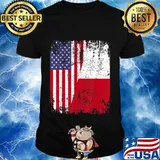 POLISH ROOTS Half American Flag USA POLAND FLAG T-Shirt
