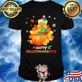 Pooh happy hallothanksmas halloween thanksgiving christmas shirt