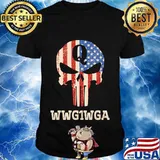 Q wwg1wga skull american flag shirt