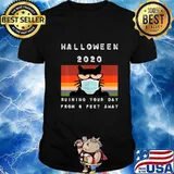 Quarantine Halloween Mask Social Distance 2020 Funny Cat T-Shirt