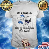 Snoopy hug heart american flag in a world where you can be anything be kind shirt