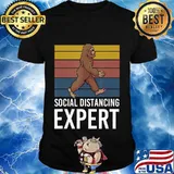 Social Distancing Expert Funny Bigfoot Design T-Shirt