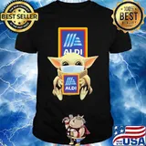 Star wars baby yoda mask hug aldi logo shirt