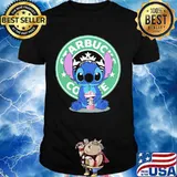 Stitch drinking starbucks coffee logo shirt