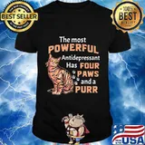 The most powerful antidepressant has four paws and a purr cat quote shirt