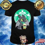 Toothless drinking starbucks coffee logo shirt