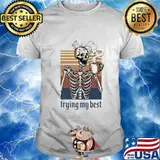 TRYING MY BEST SKELETON COFFEE VINTAGE RETRO SHIRT
