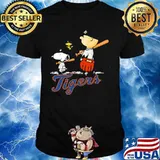 Charlie brown snoopy and woodstock detroit tigers baseball shirt