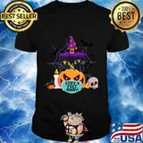 Cute Cat Halloween Pumpkin Face Mask Stay 6 Feet Quarantine T-Shirt