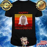 Funny Vintage Happy Halloween Coffee Caffeinated Cute Ghost T-Shirt