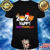 Happy Hallothanksmas 2020 halloween Pumpkin Wearing Mask T-Shirt