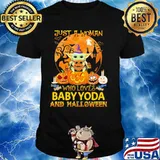 Just a woman who loves baby yoda and halloween moon shirt