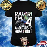 Kids 4 Year Old Birthday Gift T Rex Riding Monster Truck 4th Bday T-Shirt
