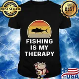 Mens Tuna Fishing Is My Therapy Gifts Funny Fisherman Shirt Retro T-Shirt