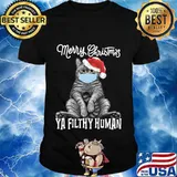 Merry Christmas Cat Face Mask Kitten Santa Xmas Tree T-Shirt