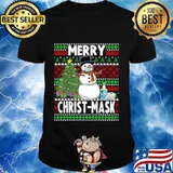 Merry christmas snowman wearing mask covid 19 shirt