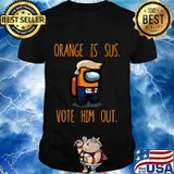 Orange is sus vote him out impostor among game us trump election shirt