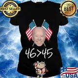 46 45 President Joe Biden Greater Than Donald Trump American Flag Shirt Ladies tee