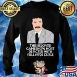 Alex trebek this beloved game show host depicted with full 1970s curls s Sweater