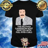 Alex trebek this beloved game show host depicted with full 1970s curls shirt