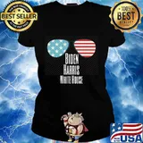 Biden Harris White House Glassy Glass American Flag Shirt Ladies tee