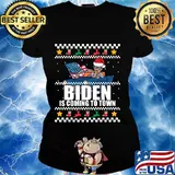 Biden is coming to town ugly christmas s Ladies tee