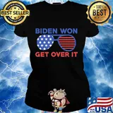 Biden Won Get Over It Glass American Flag Shirt Ladies tee
