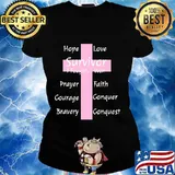 Cancer survivor pink cross featuring christian support s Ladies tee