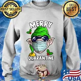 Elf wearing mask funny merry quarantine s Sweater