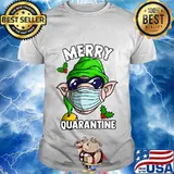 Elf wearing mask funny merry quarantine shirt