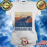 Fishing dinosaur fishsaurus rex vintage retro s Ladies tee
