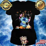 Happy halloween stitch hug baby yoda pumpkins s Ladies tee