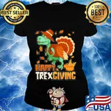 Happy Trexgiving Pumpkin Dinosaurs Tuckey Shirt Ladies tee