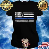 Honor Serve Protect Thin Blue Line Horizontal Flag Patriotic Police Shirt Ladies tee